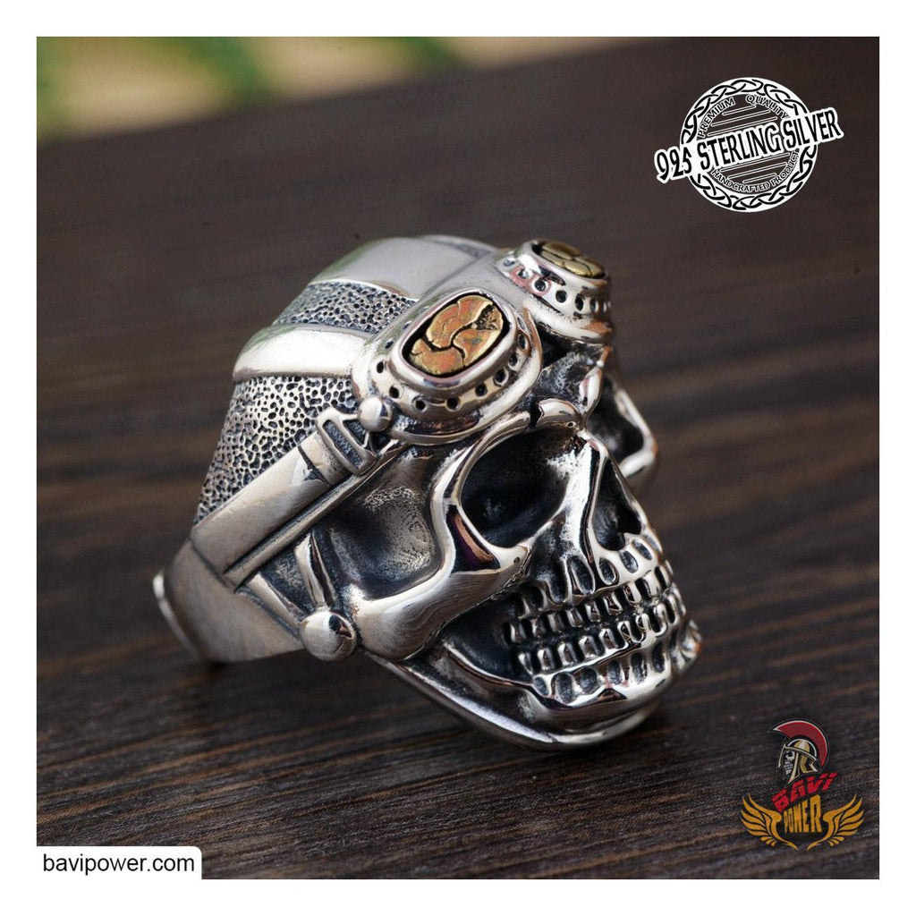 925 Sterling Silver Biker Ring Skull For Men