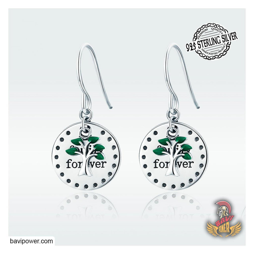 925 Sterling Silver Family Forever Tree of Life Drop Earrings