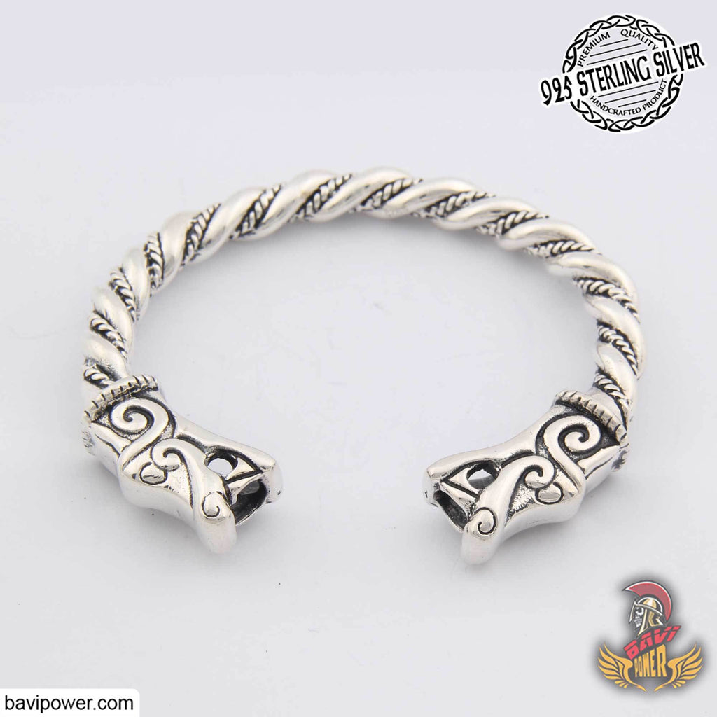 925 Sterling Silver Fenrir Wolf Head Bracelet