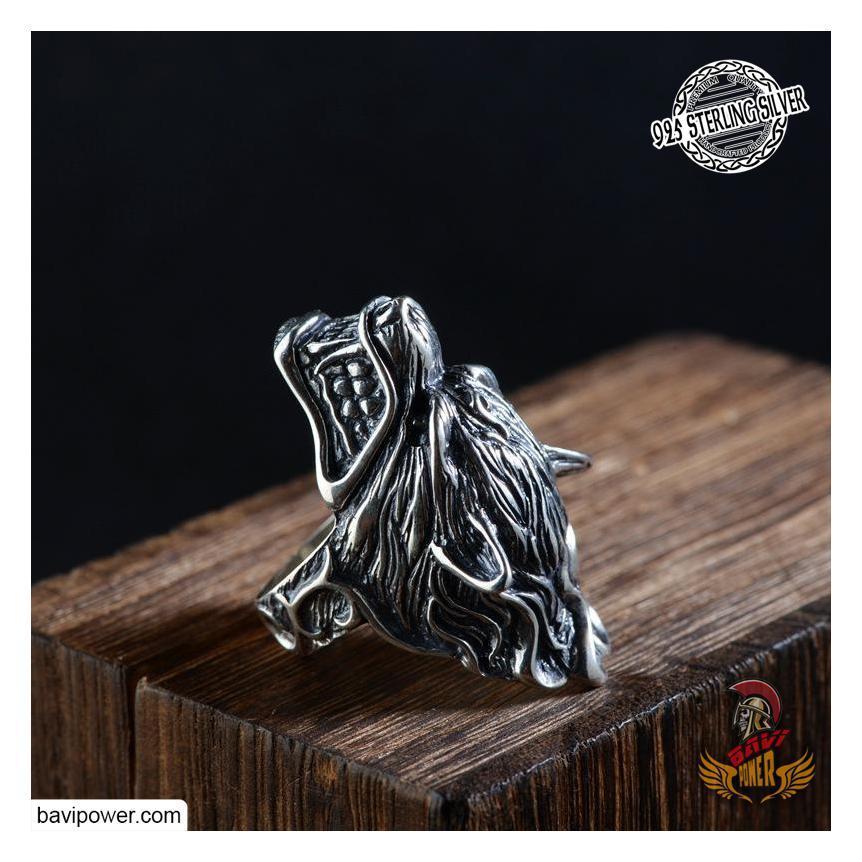 925 Sterling Silver Fenrir Wolf Head Ring