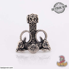 925 Sterling Silver Goat Head Thor Hammer Pendant