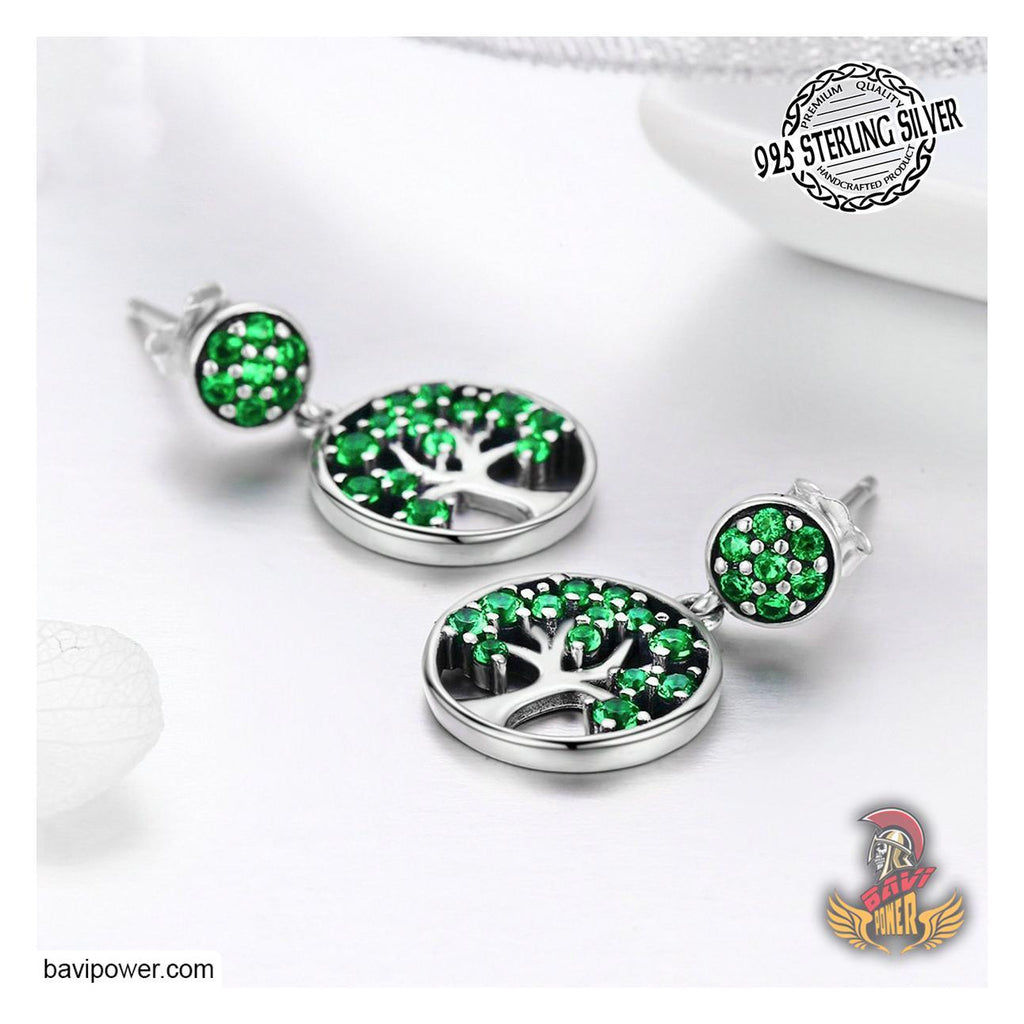 925 Sterling Silver Green Tree of Life Drop Earrings for Women