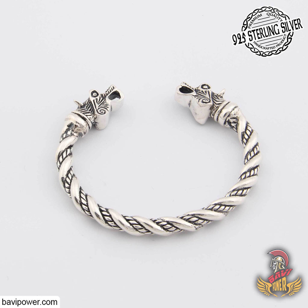 925 Sterling Silver Hati Wolf Head Bracelet