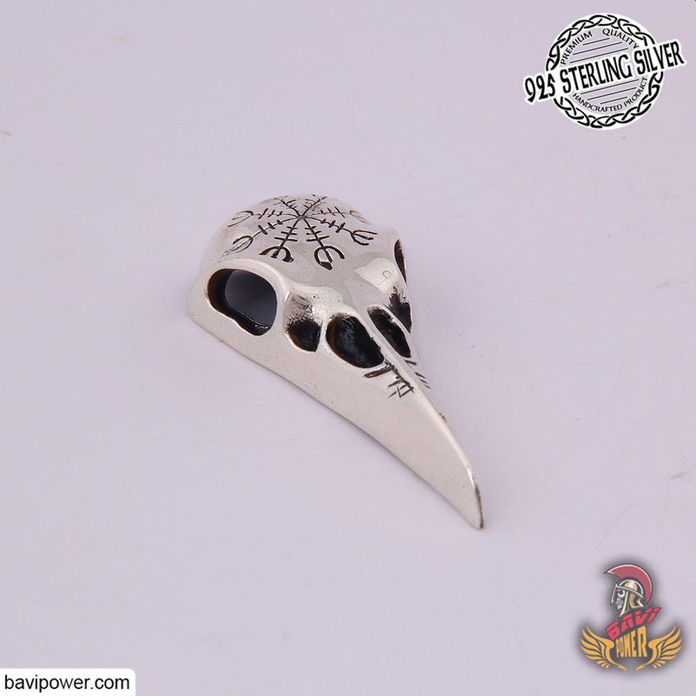 925 Sterling Silver Helm of Awe Raven Skull Pendant