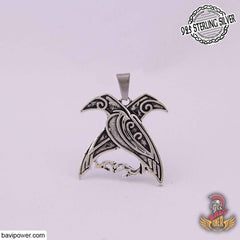925 Sterling Silver Huginn and Muninn Ravens Pendant