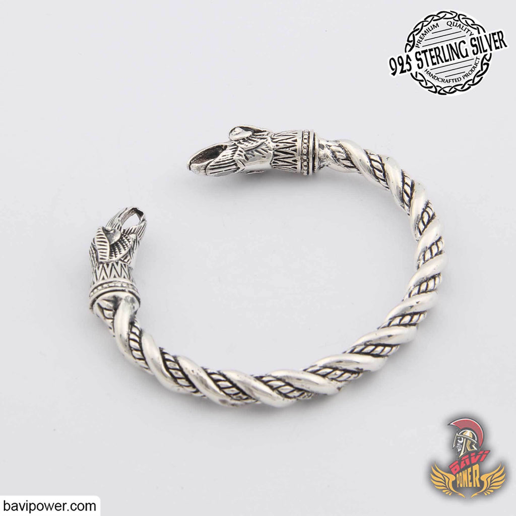 925 Sterling Silver Huginn & Muninn Raven Head Bracelet