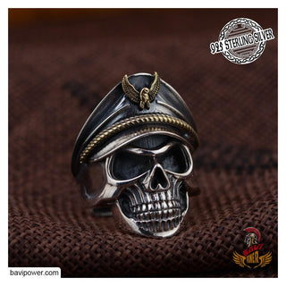 925 Sterling Silver Officer Skull Ring