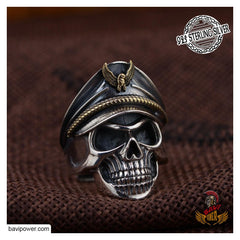 925 Sterling Silver Officer Skull Ring