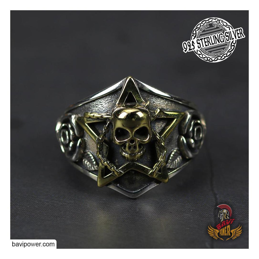 925 Sterling Silver Pentagram Skull Ring