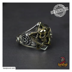 925 Sterling Silver Pentagram Skull Ring