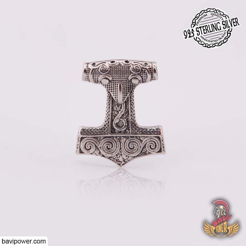 925 Sterling Silver Raven Thor's Hammer Pendant
