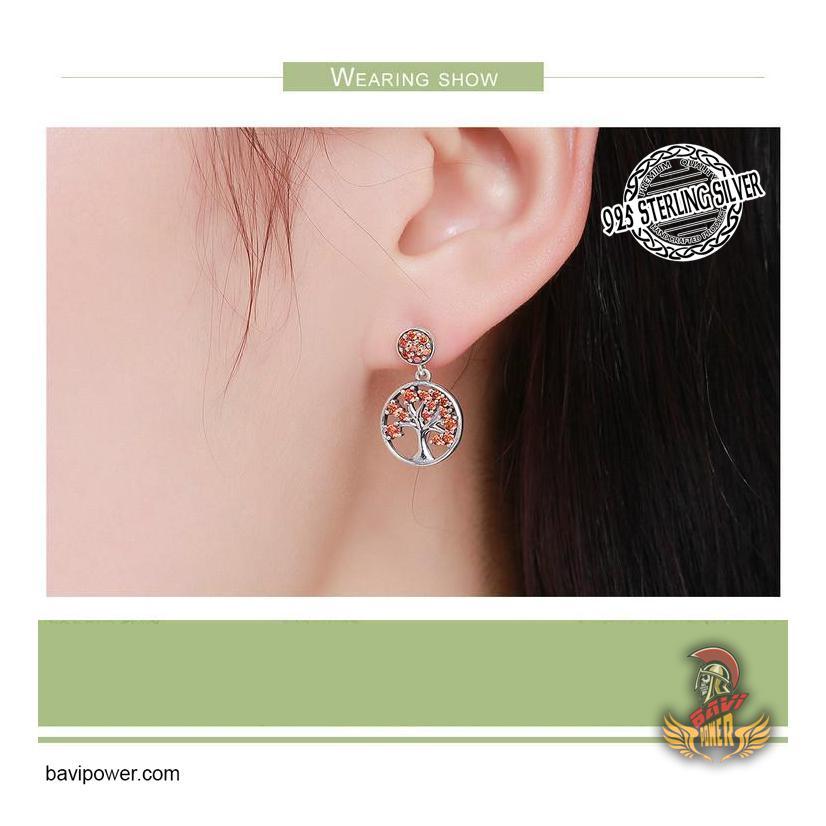 925 Sterling Silver Red Tree of Life Drop Earrings for Women