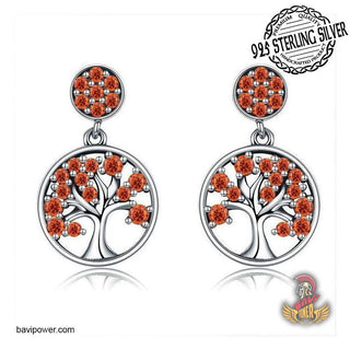 925 Sterling Silver Red Tree of Life Drop Earrings for Women