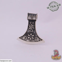 925 Sterling Silver Runic Battle Axe Pendant