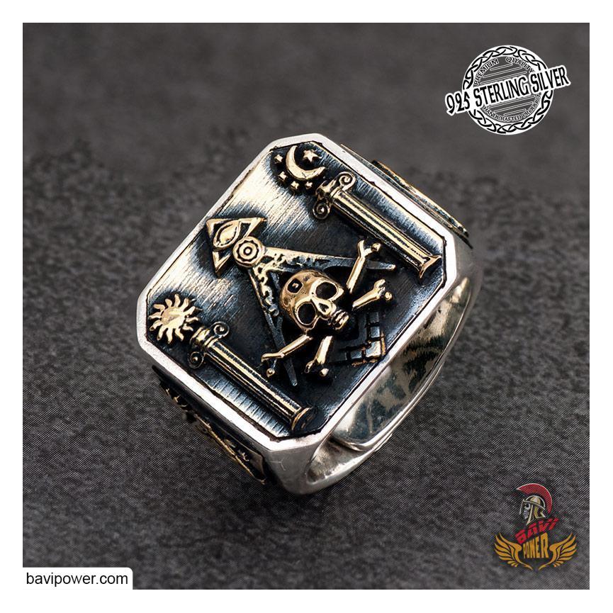 925 Sterling Silver Skull Freemasonry Ring