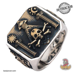 925 Sterling Silver Skull Freemasonry Ring