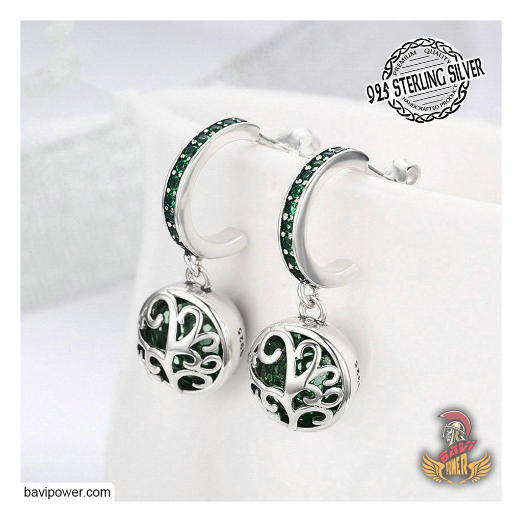 925 Sterling Silver Spring Green Tree of Life Earrings