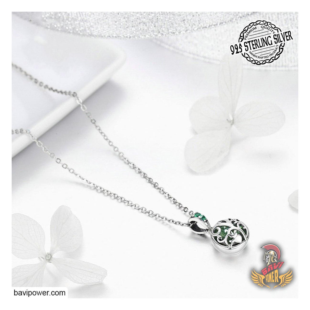 925 Sterling Silver Spring Green Tree of Life Necklace