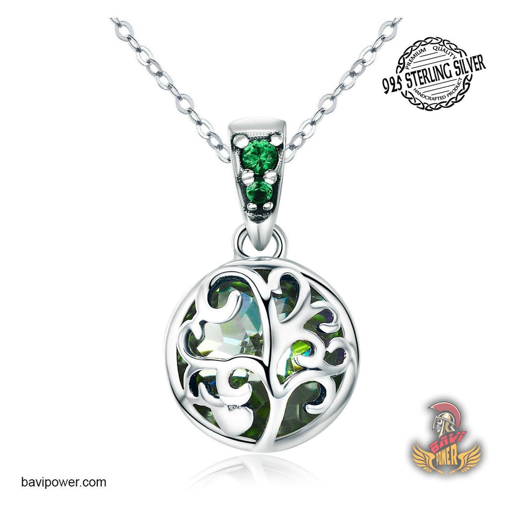 925 Sterling Silver Spring Green Tree of Life Necklace