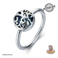 925 Sterling Silver Tree of Life with Blue Crystal Ring