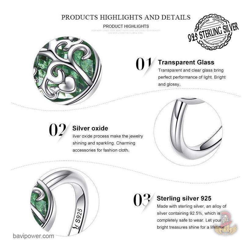 925 Sterling Silver Tree of Life with Green Crystal Ring