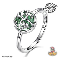 925 Sterling Silver Tree of Life with Green Crystal Ring