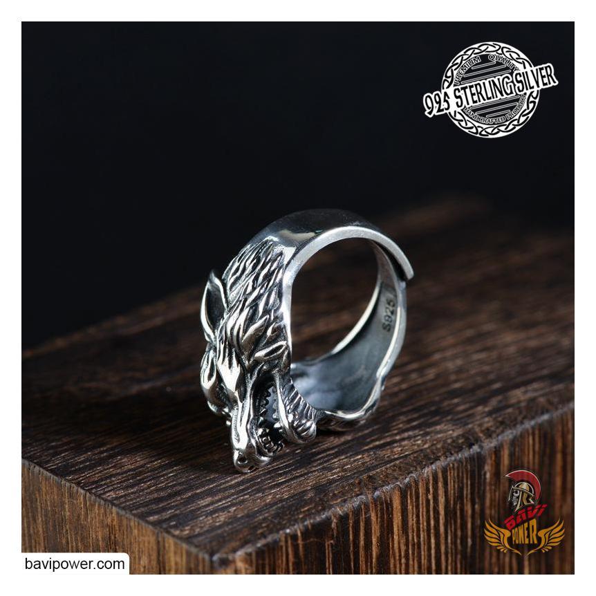 925 Sterling Silver Viking Fenrir Wolf Ring