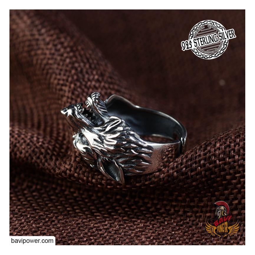 925 Sterling Silver Viking Fenrir Wolf Ring