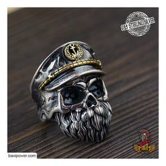 925 Sterling Silver Viking Pirate Captain Skull Ring