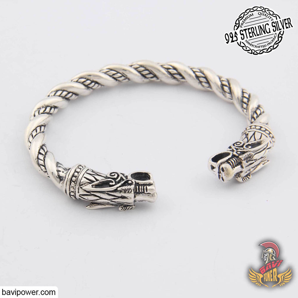 925 Sterling Silver Viking Wolf Head Bracelet