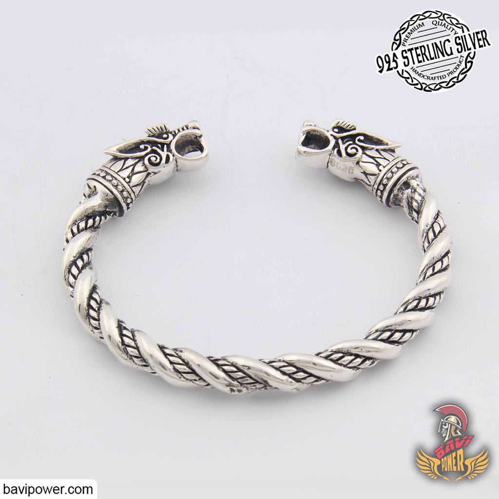 925 Sterling Silver Viking Wolf Head Bracelet