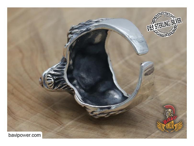 925 Sterling Silver Wolf Head Ring