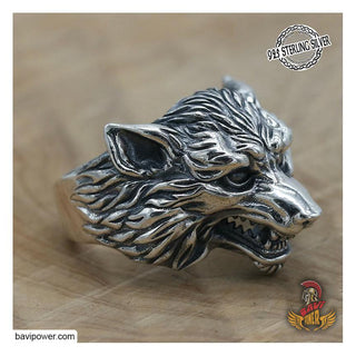 925 Sterling Silver Wolf Head Ring