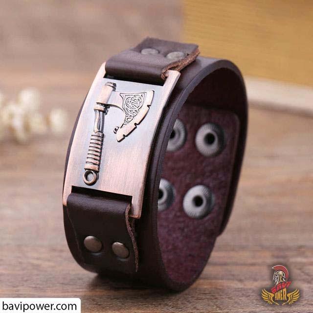 Battle Axe Genuine Leather Bangle Bracelet