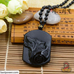 Black Obsidian Stone Wolf Pendant Necklace