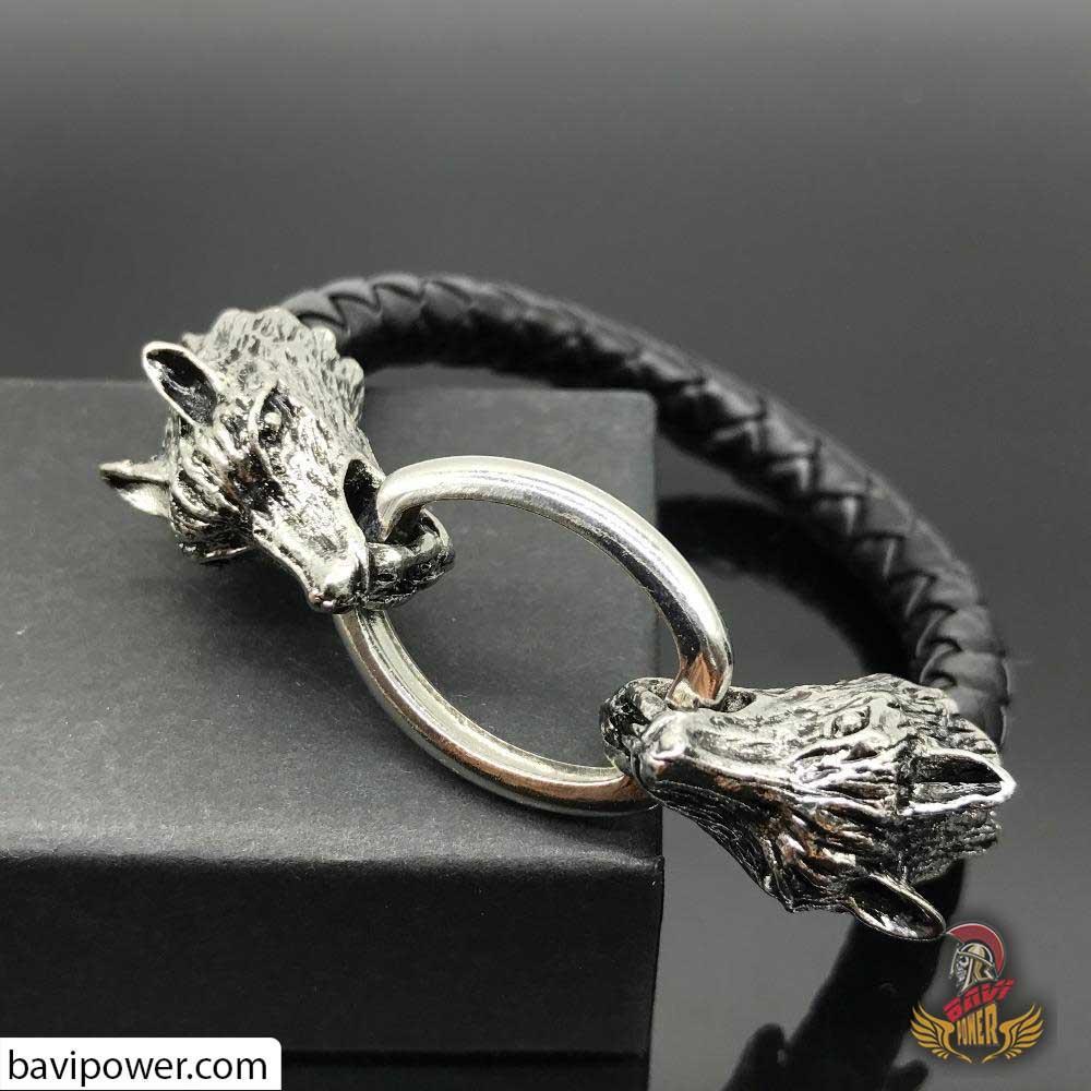 Braided Leather Wolf Bracelet