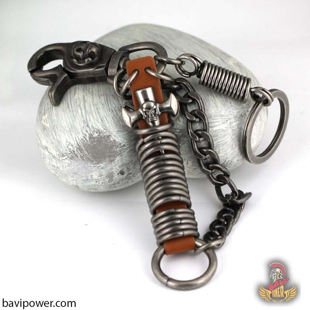Cowhide Metal Skull Keychain