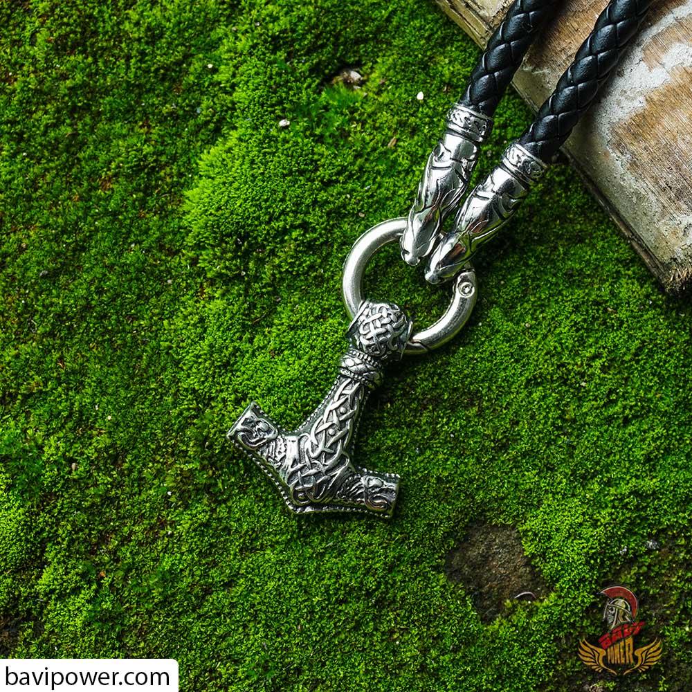 Fenrir Thor's Hammer Pendant Leather Necklace