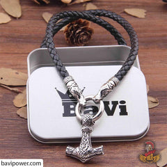 Fenrir Thor's Hammer Pendant Leather Necklace