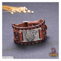 Fenrir Wolf Braided Genuine Leather Bangle Bracelet