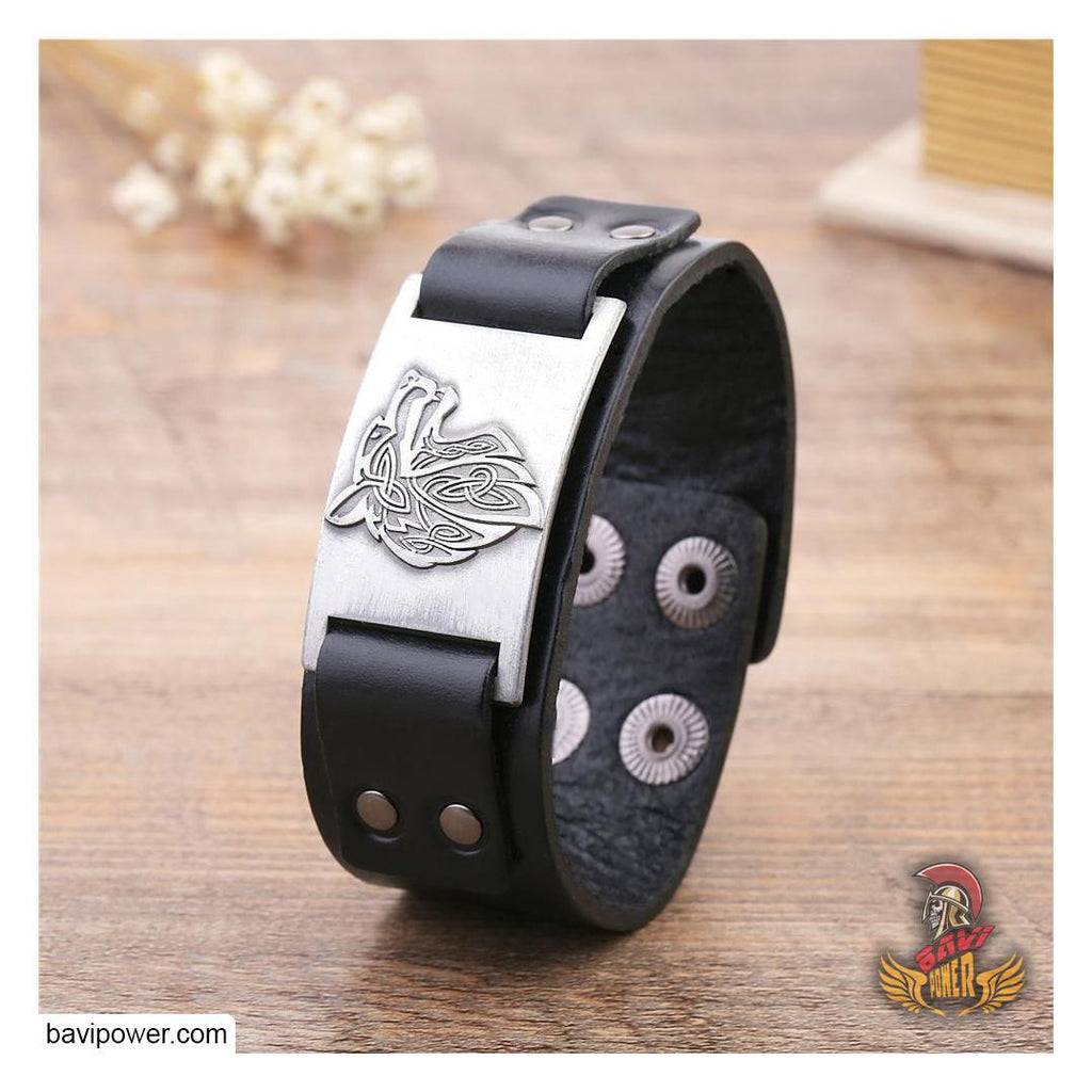 Fenrir Wolf Genuine Leather Bangle Bracelet