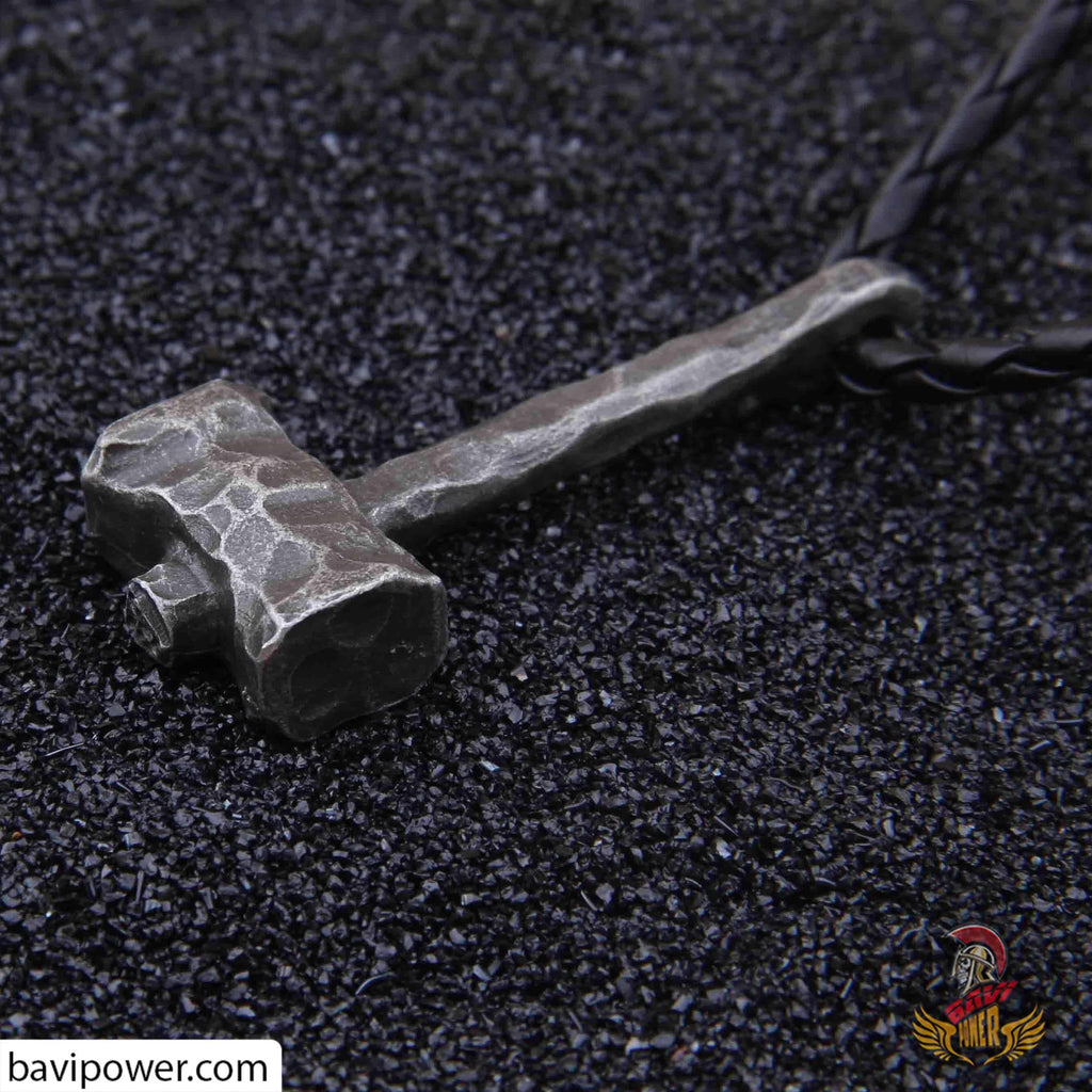 Forged Thor's Hammer Pendant Leather Necklace