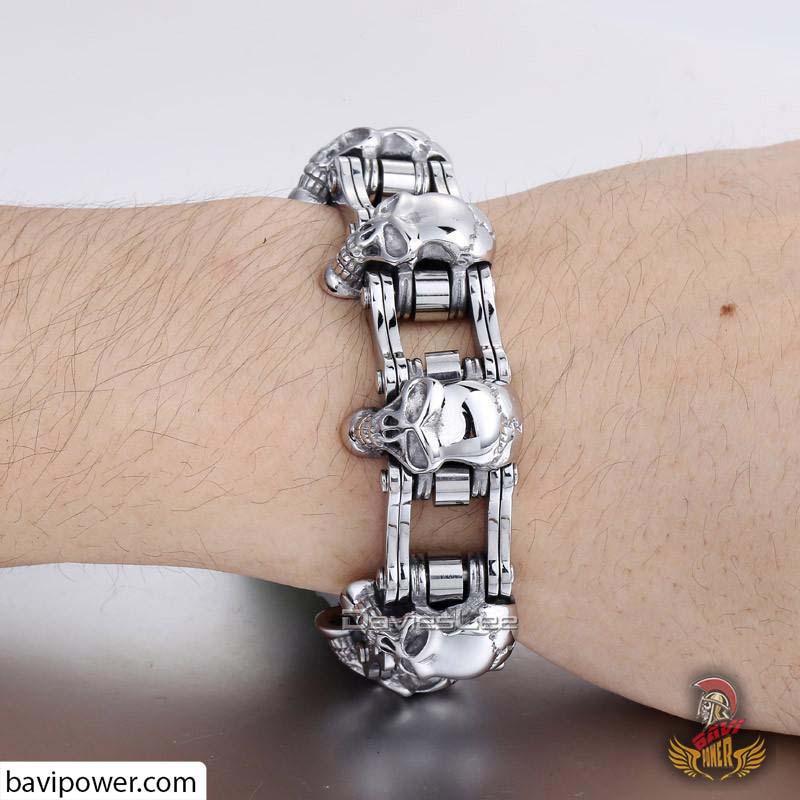 HEAVY Chain Skull Silver Biker Bracelet