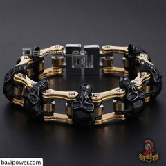 HEAVY Chain Skull Silver Biker Bracelet