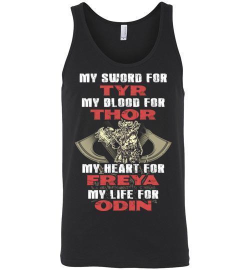 bavipower-viking-jewelry-My sword for TYR, my blood for THOR, my heart for FREYA, my life for ODIN-BaViPower-Canvas Unisex Tank Top-Black-S-BaViPower