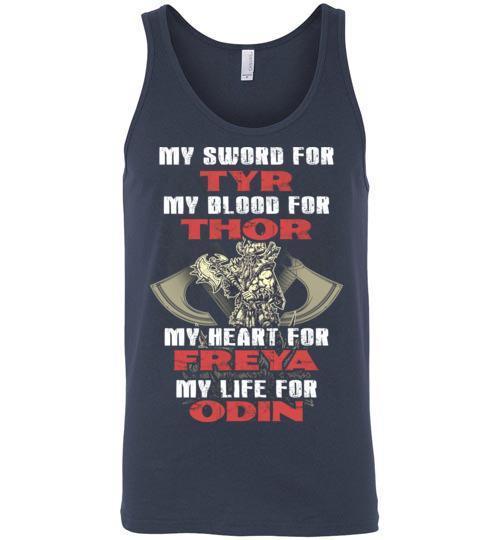 bavipower-viking-jewelry-My sword for TYR, my blood for THOR, my heart for FREYA, my life for ODIN-BaViPower-Canvas Unisex Tank Top-Navy-S-BaViPower