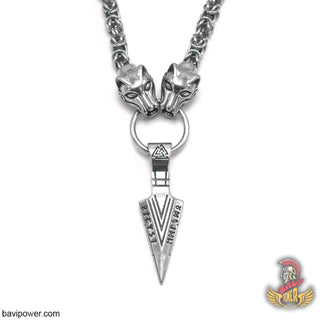 Odin's Gungnir Spear Head Pendant Necklace with Wolf Head King Chain