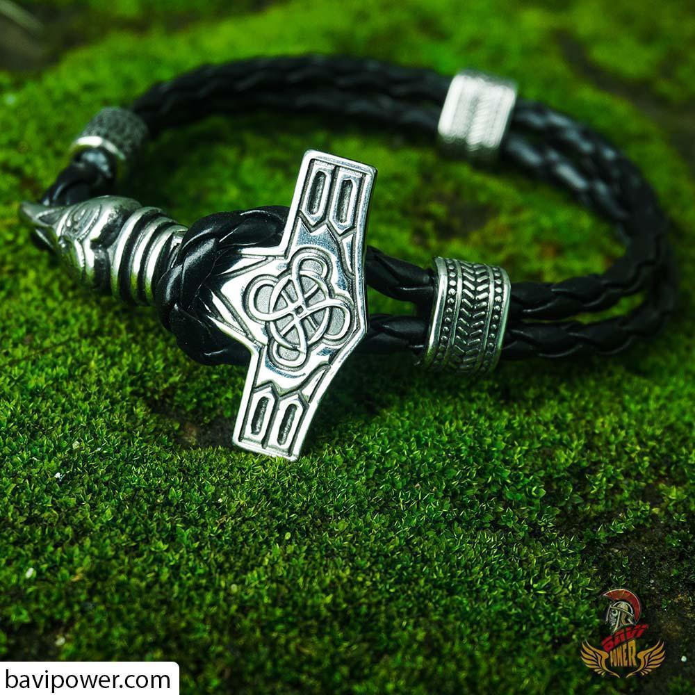 Mjolnir Thor's Hummer Viking Leather Bracelet