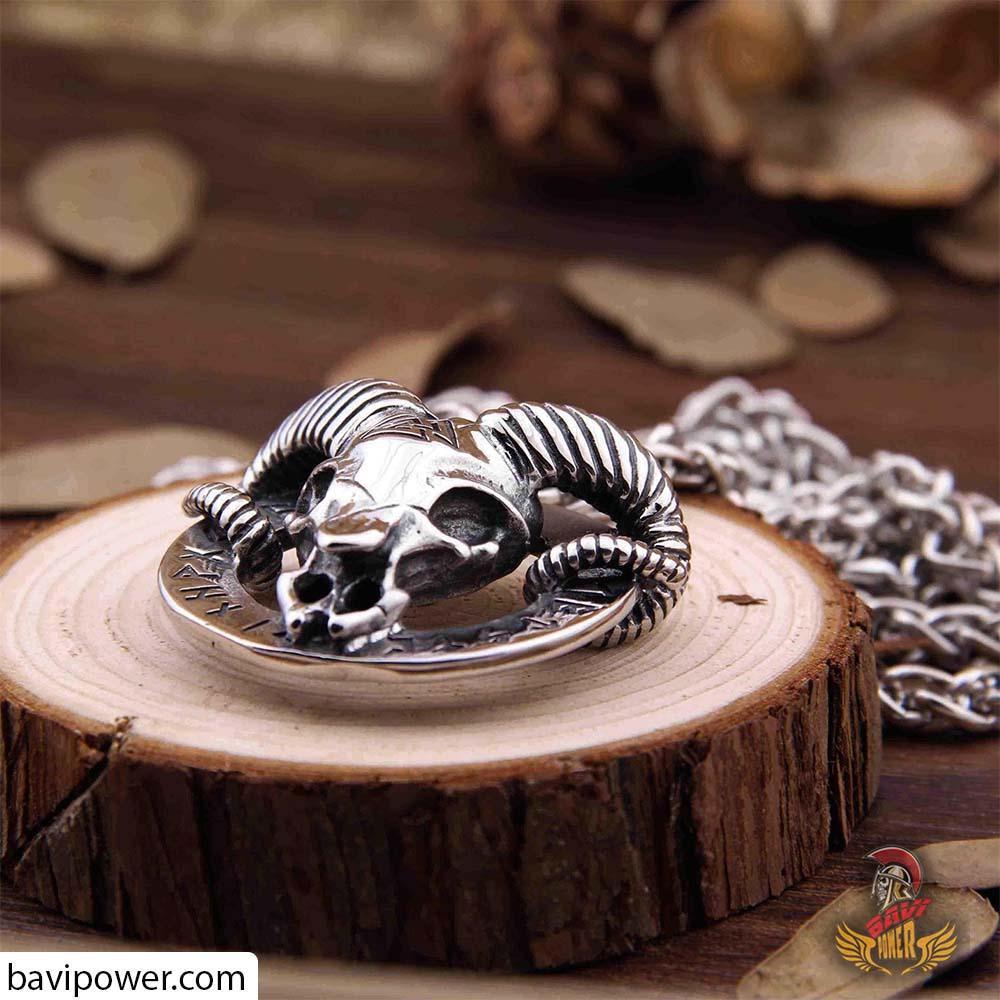 Runic Ram Skull Ring and Necklace Set