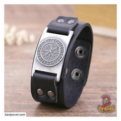 Runic Vegvisir Genuine Leather Bangle Bracelet